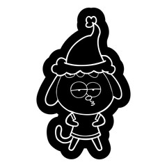 cartoon icon of a bored dog wearing santa hat