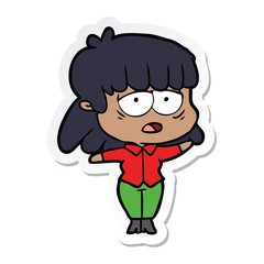 sticker of a cartoon tired woman