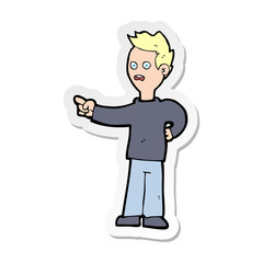 sticker of a cartoon shocked boy pointing