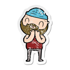 Obraz premium distressed sticker of a cartoon bearded man