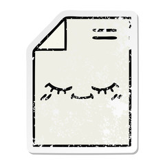 distressed sticker of a cute cartoon sheet of paper