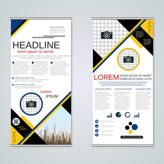 Modern roll-up abstract geometric style business banners, two-sided flyer vector design template