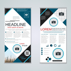 Modern roll-up abstract geometric style business banners, two-sided flyer vector design template