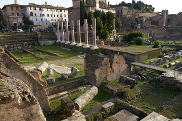 Fototapeta na wymiar The Imperial Fora (Fori Imperiali in Italian) are a series of monumental fora (public squares) were the center of the Roman Republic and of the Roman Empire
