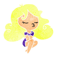 retro cartoon of cute kawaii girl