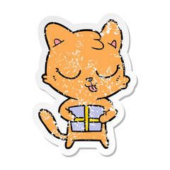 distressed sticker of a cute cartoon cat
