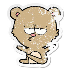 distressed sticker of a bored bear cartoon