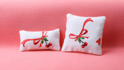Cherry pillows on the sofa