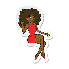 sticker of a cartoon sitting woman waving