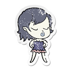 distressed sticker of a cute cartoon vampire girl