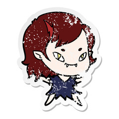 distressed sticker of a cartoon friendly vampire girl