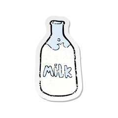 retro distressed sticker of a cartoon bottle of milk