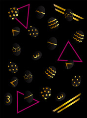 Easter background with eggs and triangles, gold and black pop art vector illustration