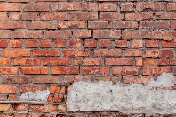 Old brick wall with scratches, cracks, dust, crevices, roughness. Can be used as a poster or background for design.