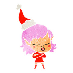 pretty retro cartoon of a elf girl wearing santa hat