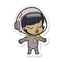 sticker of a cartoon pretty astronaut girl