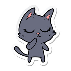 sticker of a calm cartoon cat considering