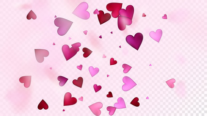 Red, Pink Hearts Vector Confetti. Valentines Day Wedding Pattern. Elegant Gift, Birthday Card, Poster Background Valentines Day Decoration with Falling Down Hearts Confetti. Beautiful Pink Scatter
