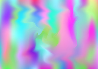 Hologram Magic Dreamy Vector Background. Rainbow Girlie Iridescent Gradient, Holographic Fluid Poster Wallpaper. Bright Pearlescent Hologram Fairy Cool Web Banner. Modern Tech Music Sound.