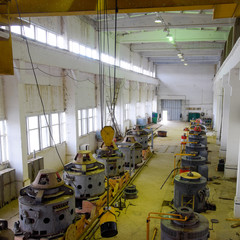 Engines of water pumps at a water pumping station. Pumping irrig