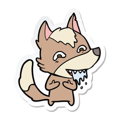 sticker of a cartoon hungry wolf