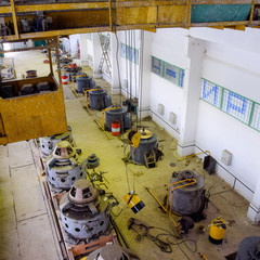 Engines of water pumps at a water pumping station. Pumping irrig