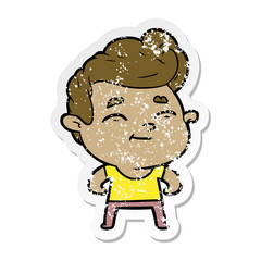 distressed sticker of a happy cartoon man