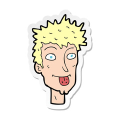sticker of a cartoon man sticking out tongue