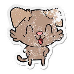 distressed sticker of a laughing cartoon dog