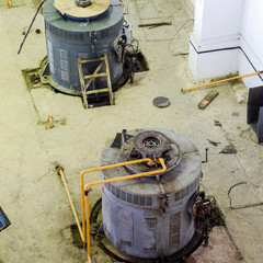 Engines of water pumps at a water pumping station. Pumping irrig
