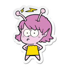 sticker of a cartoon alien girl