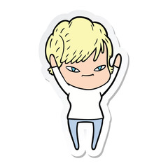 sticker of a cartoon happy woman