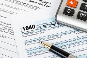 Individual income tax returm form by IRS, concept for taxation