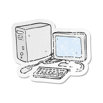 retro distressed sticker of a cartoon computer