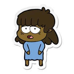 sticker of a cartoon tired woman