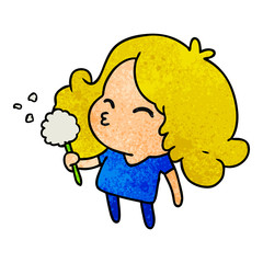 textured cartoon of cute kawaii girl