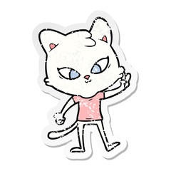 distressed sticker of a cute cartoon cat