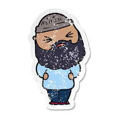 distressed sticker of a cartoon man with beard