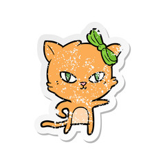 distressed sticker of a cute cartoon cat