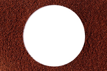 dark roasted ground coffee powder texture round frame background
