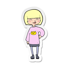 sticker of a cartoon happy girl