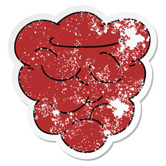 distressed sticker of a quirky hand drawn cartoon raspberry