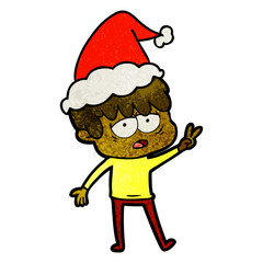textured cartoon of a exhausted boy wearing santa hat