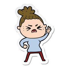 sticker of a cartoon angry woman