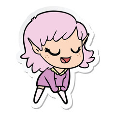 sticker of a happy cartoon elf girl