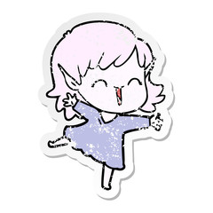 distressed sticker of a cartoon elf girl
