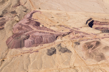 Desert , ISRAEL -February 28, 2019: Flying over dry Desert and Mines of Israel.