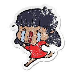 distressed sticker of a cartoon woman in tears