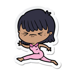 sticker of a cartoon woman jumping