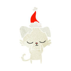 cute retro cartoon of a dog wearing santa hat